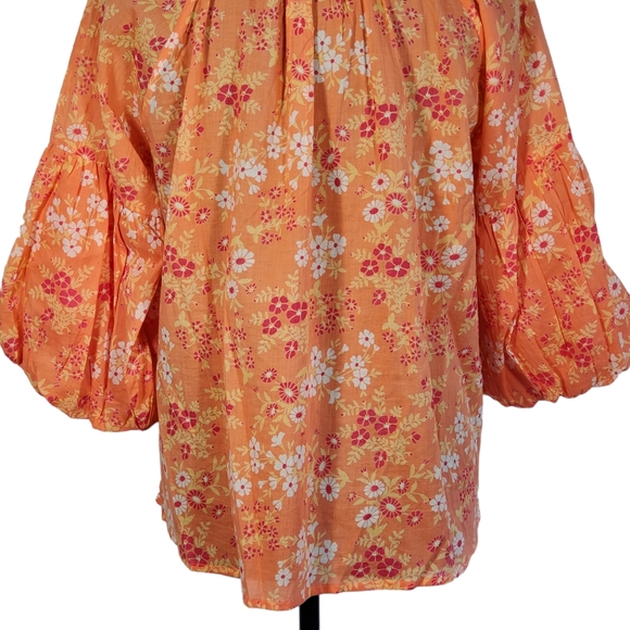 Olivia James The Label Orange Floral Emory Puff Sleeve Blouse Sz Small Like New - Picture 7 of 11